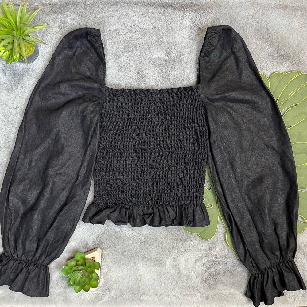 NWOT Reformation Linen Super Balloon Sleeves Smocked Top - Small - Picture 9 of 11